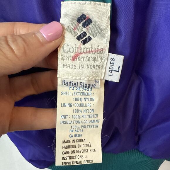 VTG Columbia Women's L Reversible Radial Puffy Ski Jacket 90's Retro Purple Teal - Picture 6 of 14